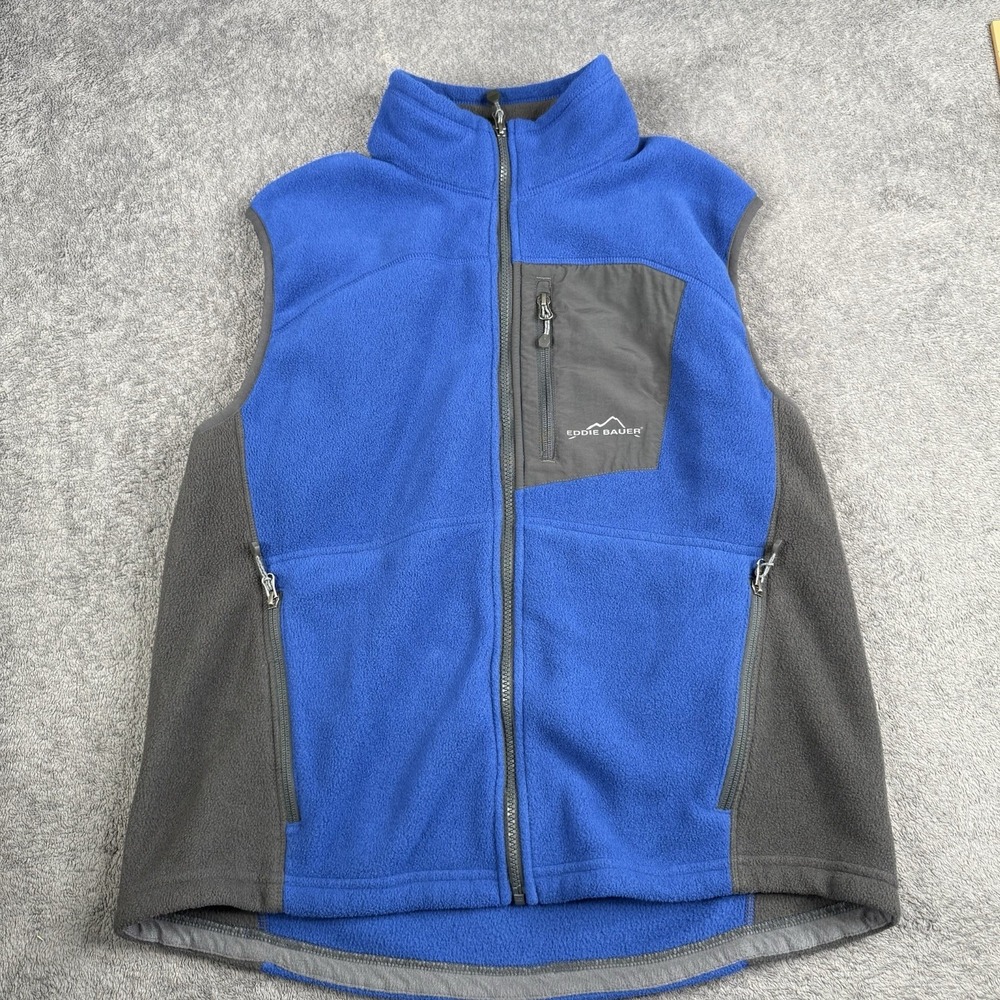 Eddie Bauer 365 Vest‎ Mens Large Blue Fleece Full Zip Outdoor Fishing Pockets